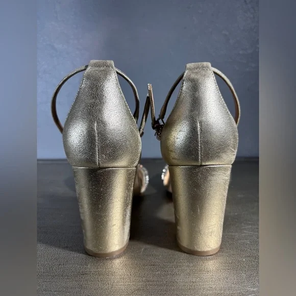 Badgley Mischka HINES Gold Embellished Chunk Heels - Picture 6 of 15